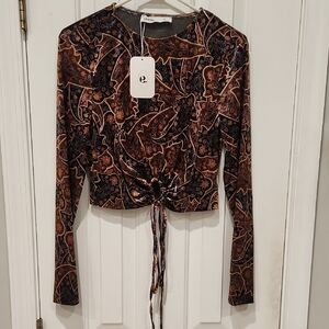 Elodie Brown and Black Patterned Velvet Crop Top